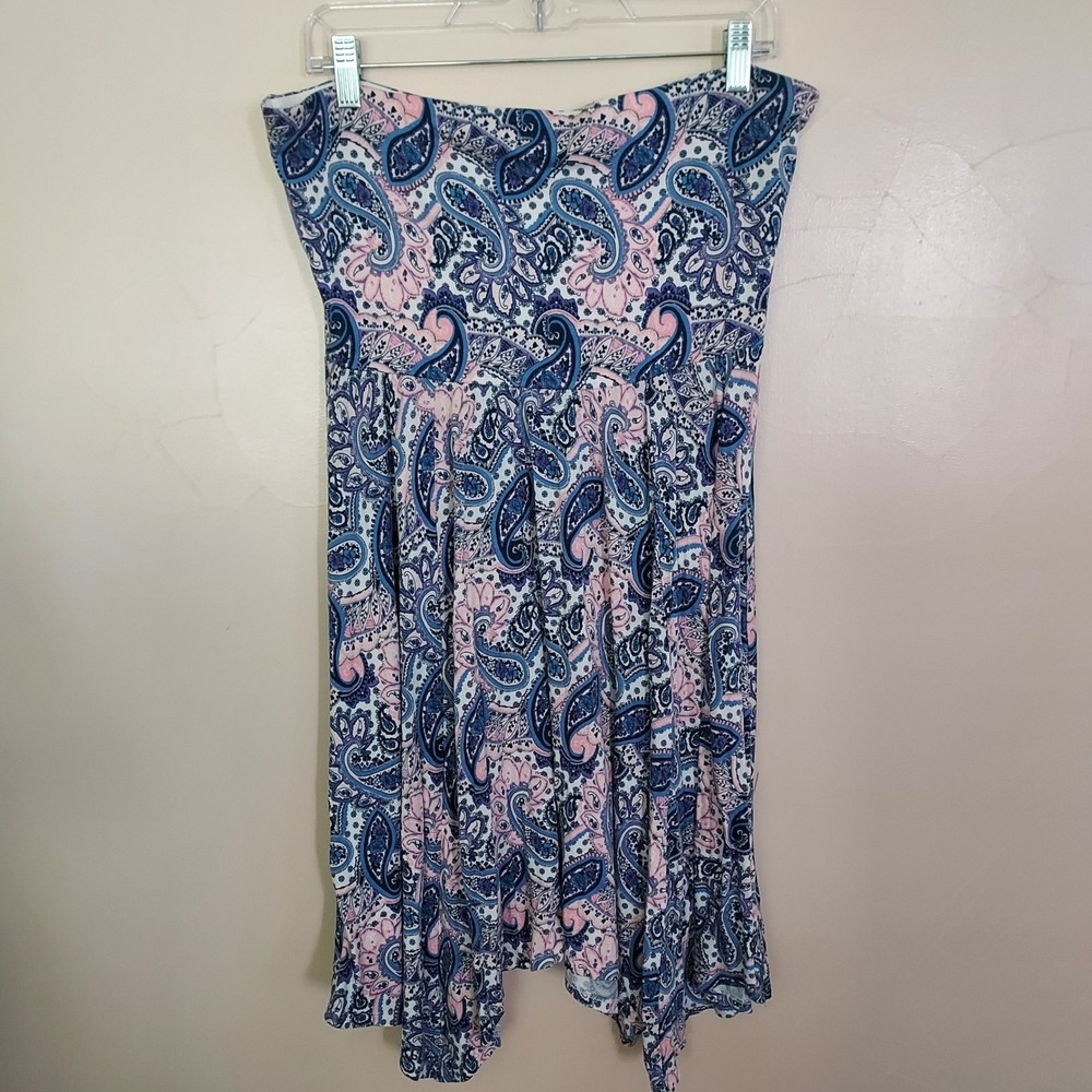 Express Boho Paisley Strapless Mini Dress Sharkbite Blue Pink Large